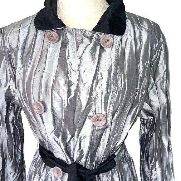 UBU Reversible Crinkle Raincoat Womens Size Medium M Button Front Belt Pockets - Picture 7 of 9